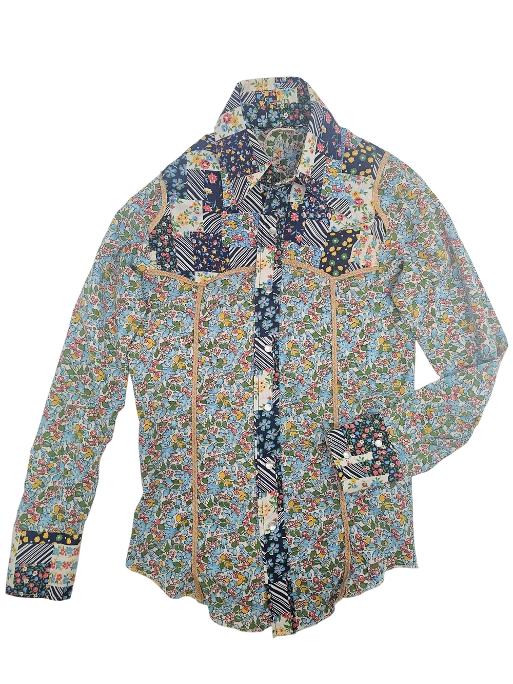 Vintage Floral Patchwork Western Snap Shirt Women's M One of a Kind Prairie - Picture 3 of 8